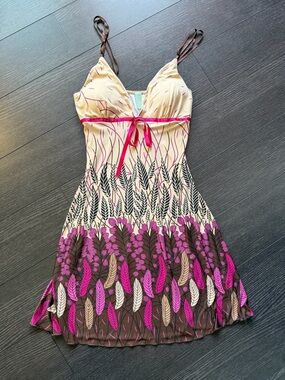 Kala Pink, Brown and Cream Floral Mini Dress